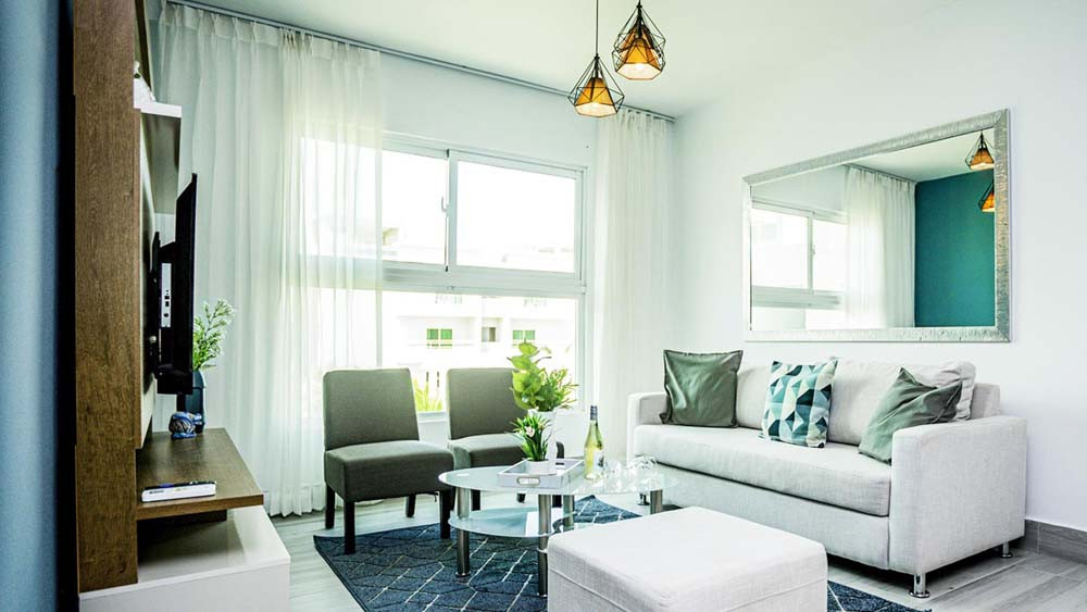 Living room furniture at Beach Apartamentos in Playa Palmera